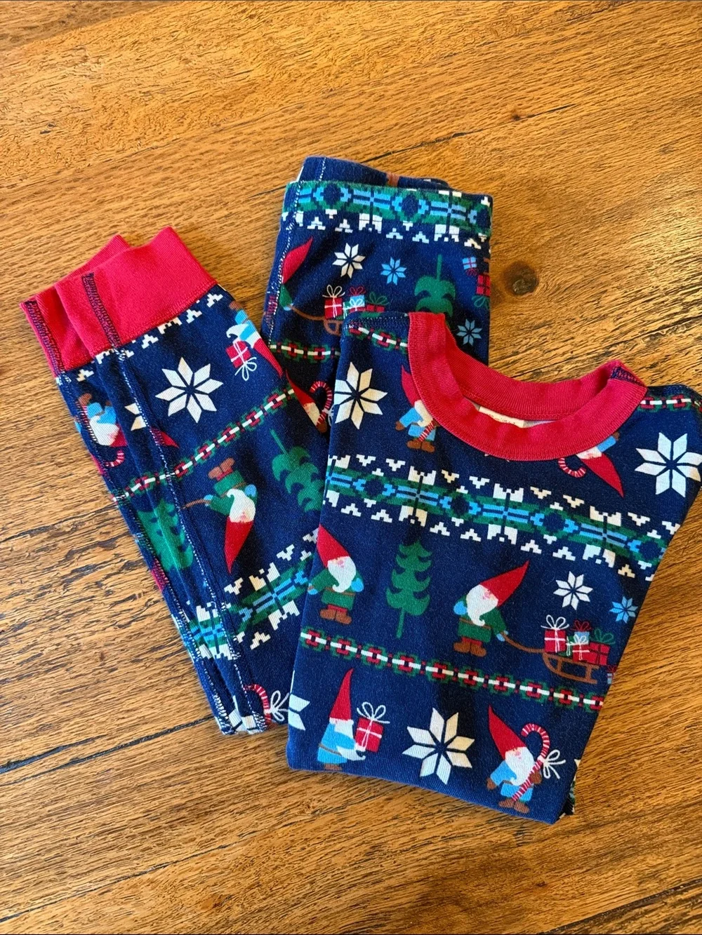 Hanna Andersson Navy Blue Kids Gnome Holiday Pajama Set with Red Trim